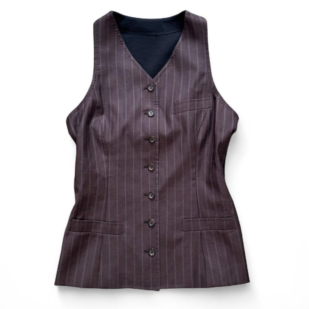 Y2K Dolce and Gabbana brown and black preppy wool pin stripe button up vest